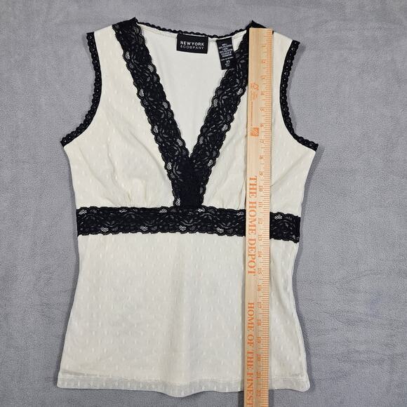 New York & Company Babydoll Tank Womens XS Ivory Black Lace Coquette Y2K Preppy - Picture 10 of 11